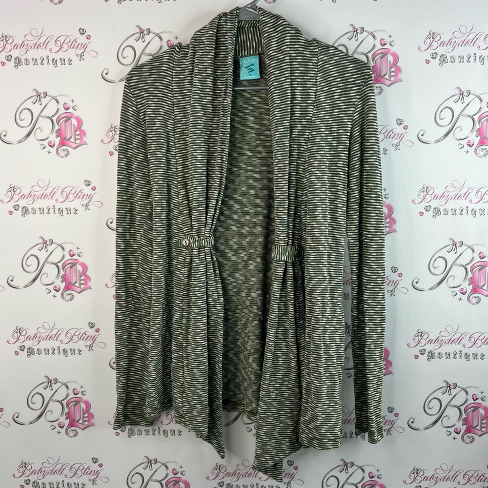 H.i.p cardigan button detail cinch Striped green Gray white Women's Sweater